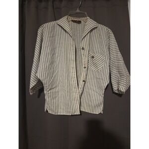 Collegiana Striped Shirt, Women's Small Vintage‎ Button Front, Short Sleeve Top